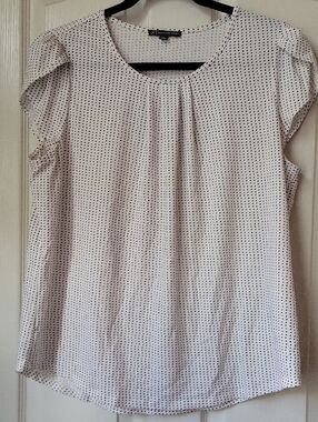 Adrianna Papell White Blouse with Black Dot Print